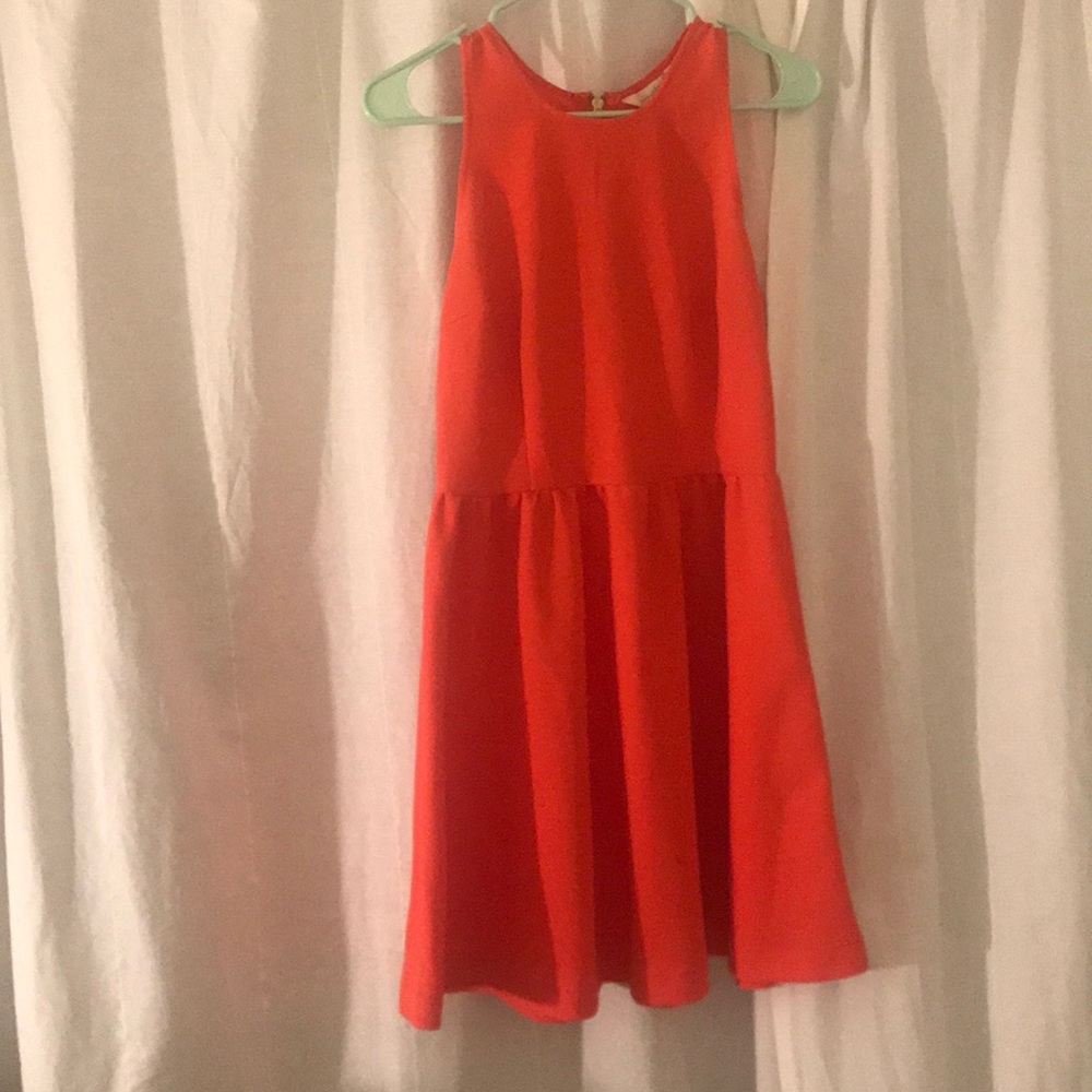 Bright coral above knee w/gold zipper